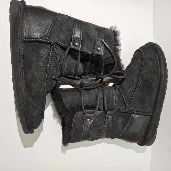 EMU Australia Shearling Boots Lace Up Soft Suede Leather Women's 6 Black - Picture 7 of 10